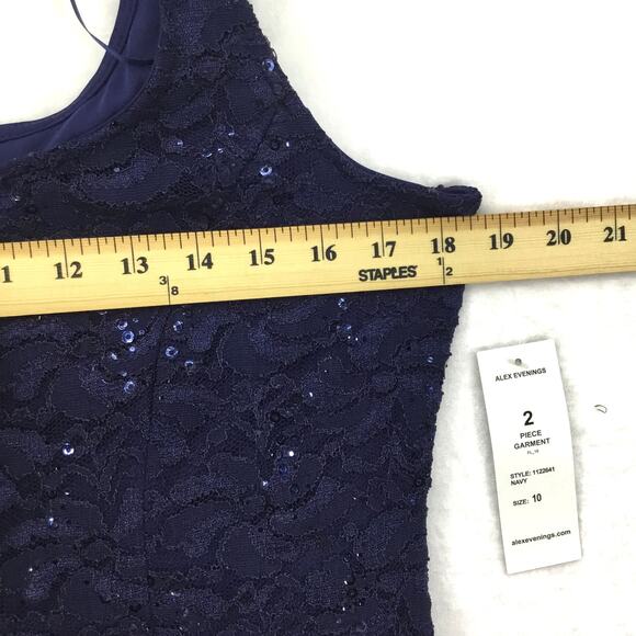 ALEX EVENINGS Sequined Lace Sheath Navy Blue Dress and Jacket Sz 10 - Picture 4 of 13
